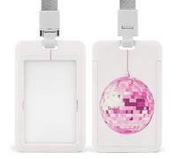 Porta badge identificativo a forma di palla da discoteca rosa, con clip retrattile, per nome, nome, badge, per lavoro, ufficio, dottore, infermiera