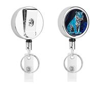 Porta badge identificativo a forma di tigre blu, con bobina retrattile, in metallo resistente, con cordino in nylon da 68,1 cm, divertente targhetta per nome, per insegnanti, infermiere, dottori