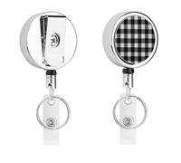 Porta badge identificativo a quadri nero e bianco, bobina retrattile per infermiera, portachiavi in metallo resistente, clip con corda di nylon da 68,1 cm, targhette divertenti per insegnanti