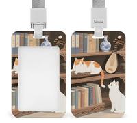 Porta badge identificativo Cat on The Shelf con cordino, plastica ABS resistente - Etichetta con nome impermeabile per ufficio, insegnanti e infermieri