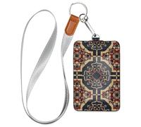 Porta badge identificativo colorato con figure geometriche artistiche con cordino e capacità di 3 carte di credito, per documenti d'identità scolastici, chiavi dell'hotel, carte pass