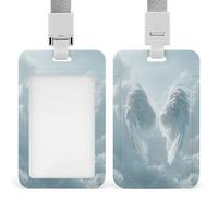 Porta badge identificativo con ali d'angelo bianche incandescenti, clip retrattile, protezione per carte di credito, targhetta per nome, per lavoro, ufficio, dottore, infermiera