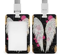 Porta badge identificativo con ali d'angelo, clip retrattile, protezione per nome, badge per lavoro, ufficio, dottore, infermiere