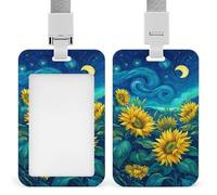 Porta badge identificativo con campo di girasole sotto un cielo notturno vorticoso, clip retrattile, porta carte di credito, nome, badge, per lavoro, ufficio, dottore, infermiere