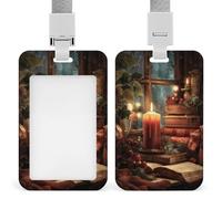 Porta badge identificativo con candela su un vecchio libro, clip retrattile, porta carte di credito, nome, badge per lavoro, ufficio, dottore, infermiere