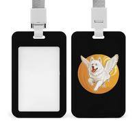 Porta badge identificativo con cane eschimese americano che corre con ali d'angelo con cordino porta carte di credito, per infermiere, insegnanti, ufficiali