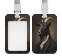 Porta badge identificativo con capra nera in abito gotico, clip retrattile, porta carte di credito, nome, badge per lavoro, ufficio, dottore, infermiera