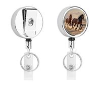 Porta badge identificativo con cavalli che corrono nella sabbia, bobina retrattile per infermiere, portachiavi in metallo resistente, con corda di nylon da 68,1 cm, etichette divertenti per insegnanti