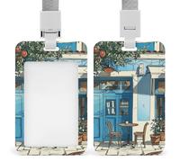 Porta badge identificativo con cordino ID Card Tag A Cafe on The Street Porta badge Tattico ID Holder Vertical ID Card Protector per ufficio Lavoro Key Card Patenti di guida Passes