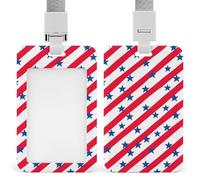 Porta badge identificativo con cordino per insegnanti, infermieri e dottori, motivo: stelle blu navy su bandiera degli Stati Uniti