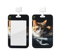 Porta badge identificativo con cordino porta badge con gatto che riposa, targhetta per nome, cordino verticale, protezione per documenti, clip per infermiere, dottori, carte della metropolitana