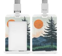 Porta badge identificativo con cordino, porta targhetta identificativa con alberi e montagne, con finestra trasparente, porta badge impermeabile per custodia protettiva per ufficio