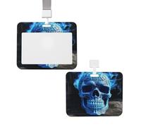 Porta badge identificativo con cordino scorrevole verticale in plastica custodia protettiva con stampa 3D teschio blu porta carte d'identità verticale per infermiere medico forniture per ufficio