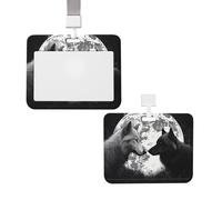 Porta badge identificativo con cordino scorrevole verticale in plastica custodia protettiva custodia protettiva lupi amore sotto la luna animale selvatico porta carte d'identità verticale per