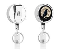Porta badge identificativo con corvo nero sulla luna piena, con bobina retrattile per infermiere, portachiavi in metallo resistente, con corda di nylon da 68,1 cm, etichette divertenti per insegnanti