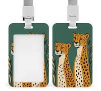 Porta badge identificativo con due leopardi su sfondo verde, clip retrattile, protezione per nome, badge per lavoro, ufficio, dottore, infermiere
