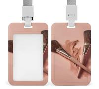 Porta badge identificativo con due pennelli da trucco, impermeabile, staccabile, con cordino, porta carte d'identità in plastica, custodia per carte d'identità, per donne, uomini, infermiere, dottori
