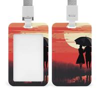 Porta badge identificativo con due persone sotto l'ombrello, con cordino staccabile, porta carte d'identità verticale, custodia in plastica impermeabile con nome, per lavoro, ufficio, insegnante