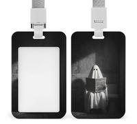 Porta badge identificativo con fantasma che legge un giornale, clip retrattile, porta carte di credito, nome, badge per lavoro, ufficio, dottore, infermiere