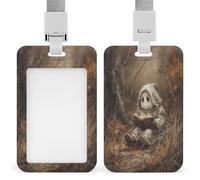 Porta badge identificativo con fantasma di Halloween che legge la foresta infestata, clip retrattile, porta carte di credito, nome, badge, per lavoro, ufficio, dottore, infermiera