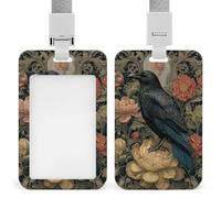 Porta badge identificativo con fiori di corvo nero, stile vittoriano, fantasia scura, clip retrattile, porta carte di credito, nome, badge per lavoro, ufficio, dottore, infermiera