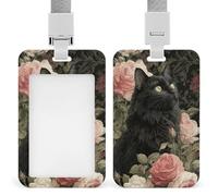 Porta badge identificativo con gatto nero rosa vintage gotico fantasy porta badge clip retrattile porta carte di credito nome badge per lavoro ufficio medico infermiera