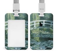 Porta badge identificativo con gatto nero sul ponte ad arco bianco, clip retrattile, porta carte di credito, nome, badge per lavoro, ufficio, dottore, infermiera