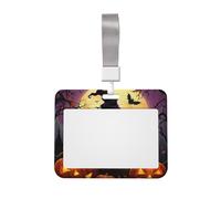 Porta badge identificativo con gufo fantasma zucca di Halloween con cordino porta carte d'identità Custodia in plastica impermeabile per carte di identità scorrevole Custodia protettiva per nome