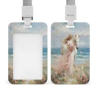 Porta badge identificativo con immagine di cavallo bianco, con clip retrattile, per la protezione del nome, per lavoro, ufficio, dottore, infermiera