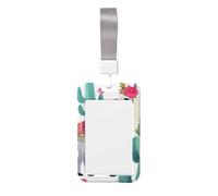 Porta badge identificativo con lama tropicale, alpaca, cactus, fiore, con cordino, verticale, in plastica rigida, con finestra trasparente, impermeabile, custodia protettiva per carte di credito, per