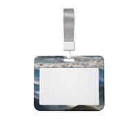 Porta badge identificativo con paesaggio con montagne e nuvole, con cordino, custodia orizzontale in plastica con finestra trasparente, protezione impermeabile per badge identificativi, custodia per b