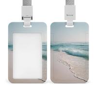 Porta badge identificativo con scena della spiaggia bianca sabbia e oceano, clip retrattile, porta carte di credito, nome, badge, per lavoro, ufficio, dottore, infermiera