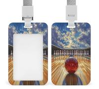 Porta badge identificativo con scena sportiva bowling, clip retrattile, protezione per carte di credito, nome, badge per lavoro, ufficio, dottore, infermiere