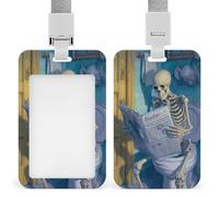 Porta badge identificativo con scheletro che legge il giornale da bagno con clip retrattile porta carte di credito protettore nome badge per lavoro ufficio medico infermiera