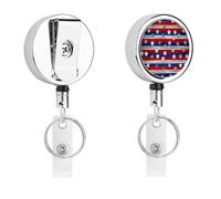 Porta badge identificativo con stelle patriottiche a strisce per il giorno dell'indipendenza - bobina retrattile per infermiera, portachiavi in metallo resistente, con corda di nylon da 68,1 cm