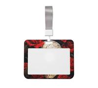 Porta badge identificativo con teschio rosa e rosso, impermeabile, con finestra trasparente per documenti, per donne, uomini, personale in ufficio, insegnanti, infermieri