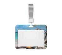 Porta badge identificativo Guitar on The Beach con cordino Porta tessere orizzontale in plastica con finestra trasparente, protezione impermeabile per tessere identificative, custodia per badge da lav