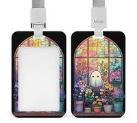 Porta badge identificativo in vetro colorato con fantasma che legge un libro, clip retrattile, porta carte di credito, nome, badge per lavoro, ufficio, dottore, infermiere