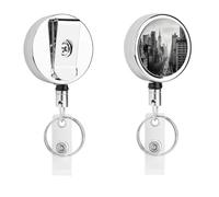 Porta badge identificativo New York nero e bianco, bobina retrattile per infermiera, portachiavi in metallo resistente, clip con corda di nylon da 68,1 cm, targhette divertenti per insegnanti