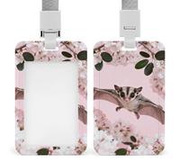 Porta badge identificativo Sugar Glider Over Cherry Blossoms con cordino di sicurezza in plastica ABS, porta etichette con finestra frontale trasparente, protezione per carte scorrevole a spinta, reg