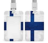Porta badge in legno con bandiera della Finlandia con cordino per insegnanti, infermieri, dottori