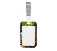Porta badge in legno con stampa ad acqua, porta badge scorrevole, verticale, custodia protettiva per carte d'identità, per uomini e donne, con cordino per ufficio