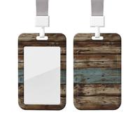 Porta badge in legno rustico vecchio fienile con cordino impermeabile porta carte d'identità con finestra trasparente per nome, per donne e uomini, lavoro, ufficio, dottore, infermiere