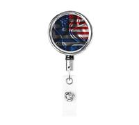 Porta badge in metallo resistente con bandiera americana della Grecia, porta badge retrattile con clip da cintura per porta badge identificativo dipendente insegnante