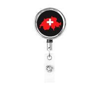 Porta badge in metallo resistente con mappa della bandiera della Svizzera, porta badge retrattile con clip da cintura per portachiavi, titolare della carta di nome, dipendente, insegnante