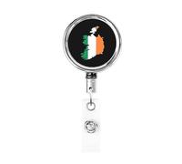 Porta badge in metallo resistente con mappa della bandiera dell'Irlanda, porta badge retrattile con clip da cintura per portachiavi, titolare della carta di nome, dipendente, insegnante