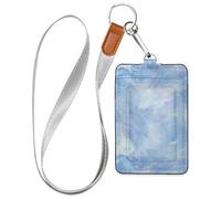 Porta badge in pelle blu effetto marmo chic con cordino e capacità di 3 carte di credito, per impiegati, infermieri, insegnanti, studenti