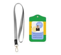 Porta badge in pelle con bandiera di Sao Tomé e Principe. Porta badge in pelle con cordino, custodia per carte di credito stampata su entrambi i lati, per ufficio e lavoro