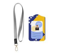 Porta badge in pelle con cordino, bandiera della Bosnia-Erzegovina, porta badge in pelle per personale, insegnanti e studenti