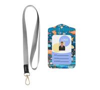 Porta badge in pelle con cordino, blu subacqueo World of Fish Carry in pelle ID Holder per personale, insegnanti e studenti